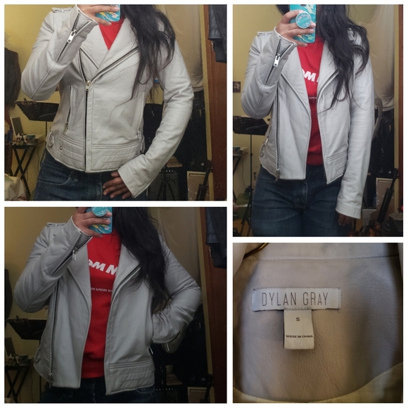 Dylan Gray Dove Leather Jacket Moto Biker S iro - Picture 4 of 8